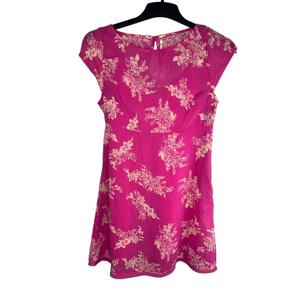 Free People Mazzi Pink Floral Mini Dress Cap Sleeves Keyhole Back Size XS - Picture 3 of 16